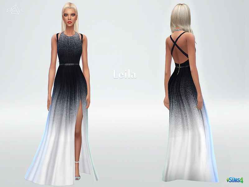 Мод Sims 4 — Элегантное длинное платье Gradient dress Leila with side cutout